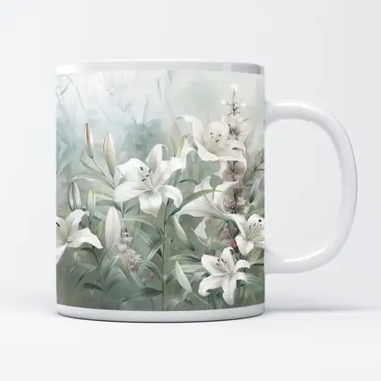 White Lilies Soft Green Watercolor Floral Art