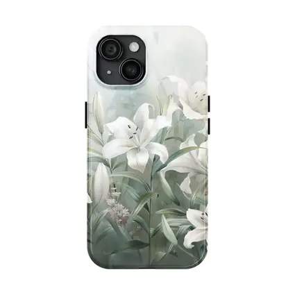 White Lilies Soft Green Watercolor Floral Art