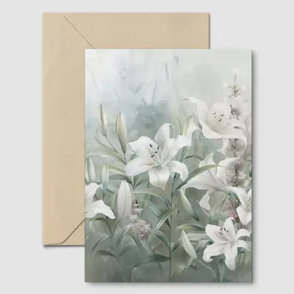White Lilies Soft Green Watercolor Floral Art