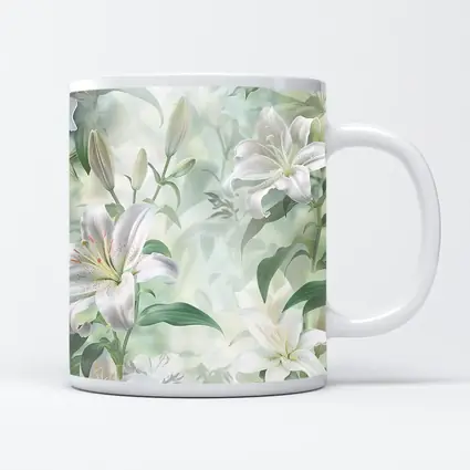 White Lily Flowers Soft Green Botanical Art