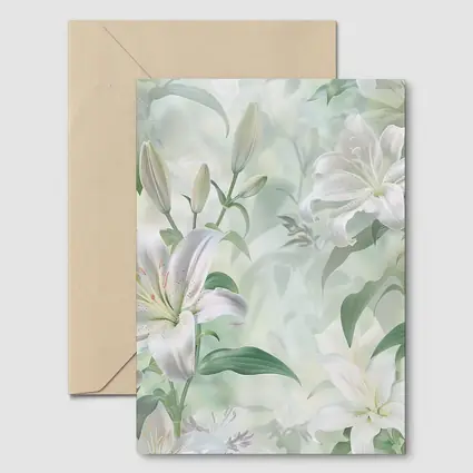 White Lily Flowers Soft Green Botanical Art