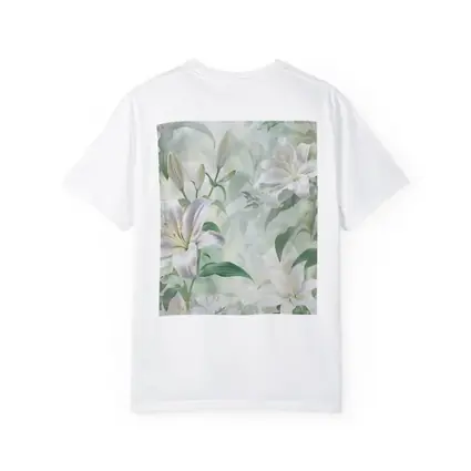 White Lily Flowers Soft Green Botanical Art