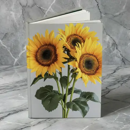 Three Sunflowers Bouquet On Gray Background