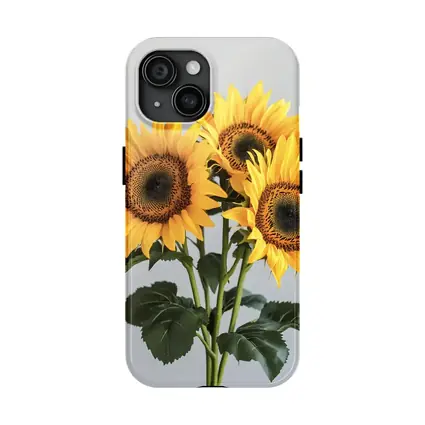 Three Sunflowers Bouquet On Gray Background