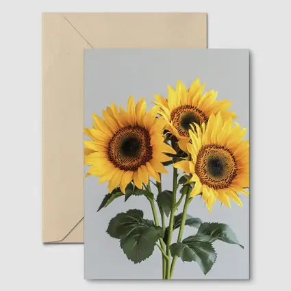 Three Sunflowers Bouquet On Gray Background