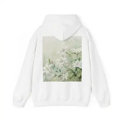 White Lily Flowers Soft Green Botanical Art