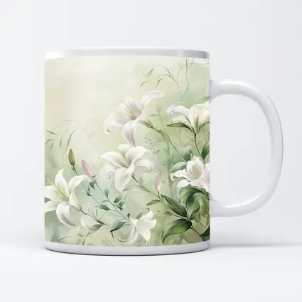 White Lily Flowers Soft Green Botanical Art