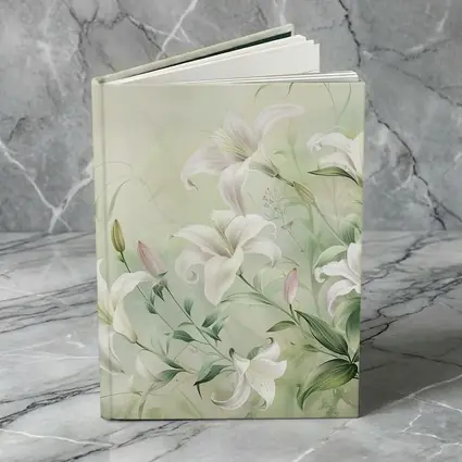 White Lily Flowers Soft Green Botanical Art