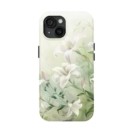 White Lily Flowers Soft Green Botanical Art