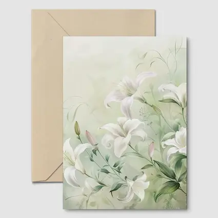 White Lily Flowers Soft Green Botanical Art
