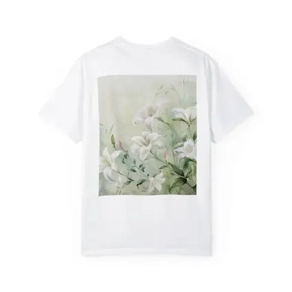 White Lily Flowers Soft Green Botanical Art