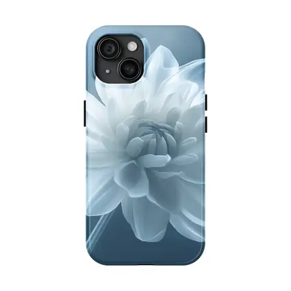 White Dahlia Flower Soft Blue Background