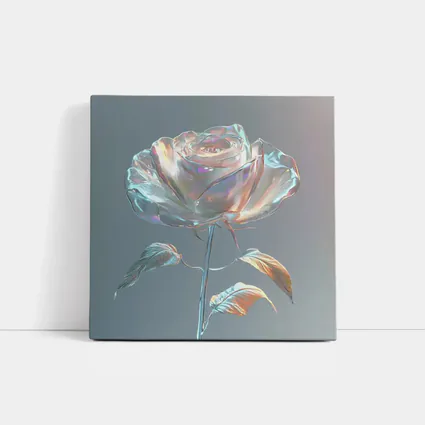 Iridescent Glass Rose Holographic Gray Background