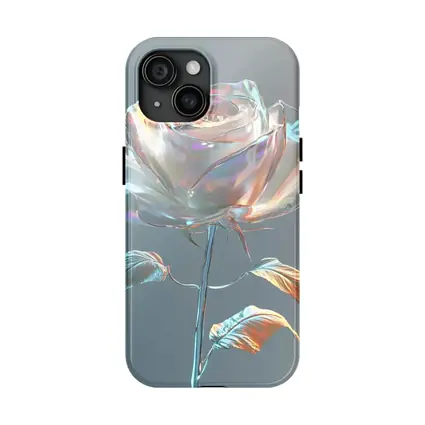 Iridescent Glass Rose Holographic Gray Background