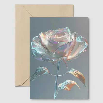 Iridescent Glass Rose Holographic Gray Background