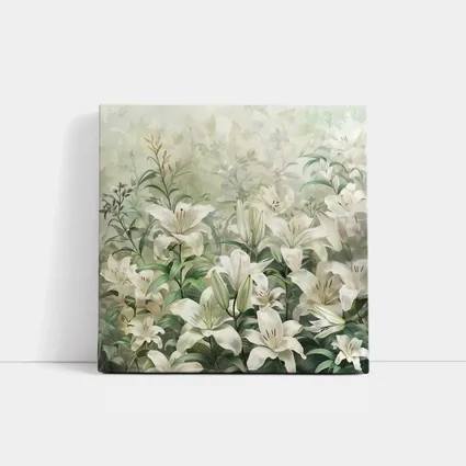 White Lilies Green Garden Botanical Art