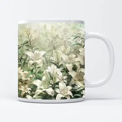 White Lilies Green Garden Botanical Art