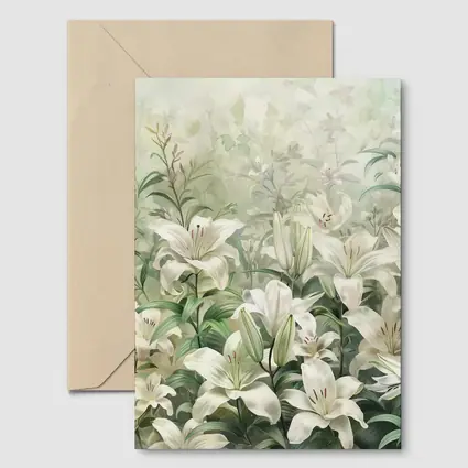 White Lilies Green Garden Botanical Art
