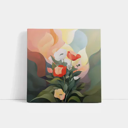 Red White Poppies Abstract Pastel Background