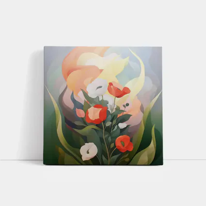 Red Poppies White Calla Lilies Abstract Floral