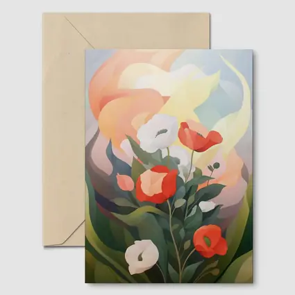 Red Poppies White Calla Lilies Abstract Floral