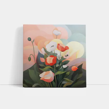 Red White Poppies Soft Pastel Sky Background