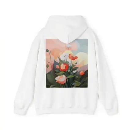 Red White Poppies Soft Pastel Sky Background