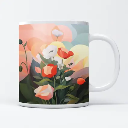Red White Poppies Soft Pastel Sky Background