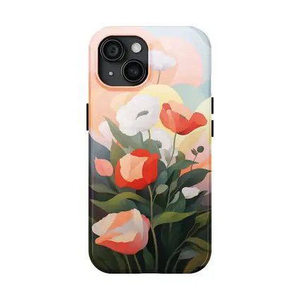 Red White Poppies Soft Pastel Sky Background