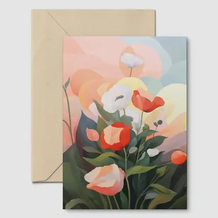 Red White Poppies Soft Pastel Sky Background