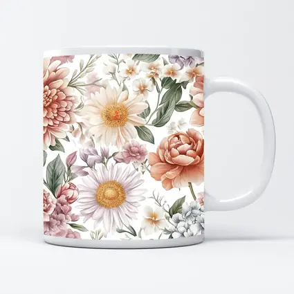 Pastel Watercolor Peonies Daisies Floral Pattern