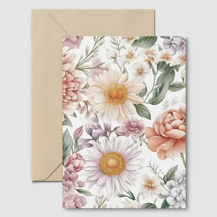 Pastel Watercolor Peonies Daisies Floral Pattern