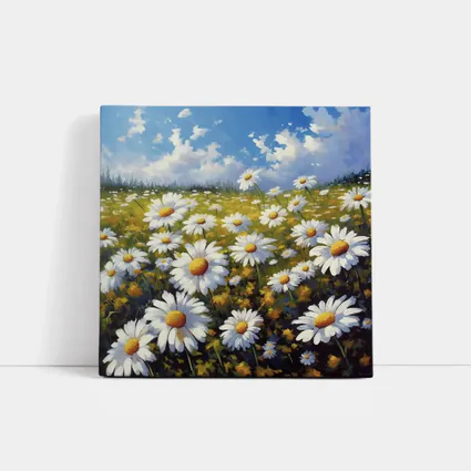 Daisy Field Oil Painting Blue Sky