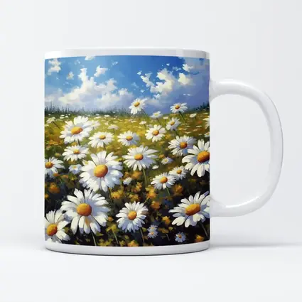 Daisy Field Oil Painting Blue Sky