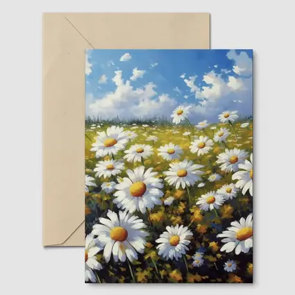 Daisy Field Oil Painting Blue Sky