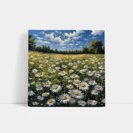 Daisy Field Painting Blue Sky Summer