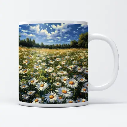 Daisy Field Painting Blue Sky Summer