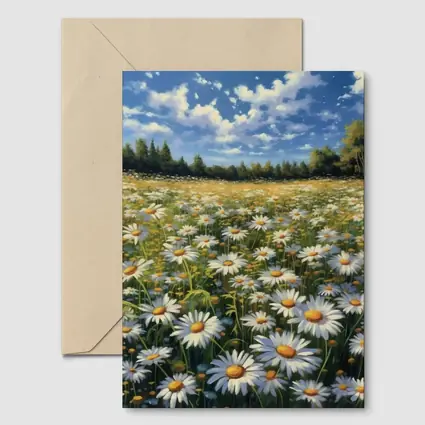 Daisy Field Painting Blue Sky Summer