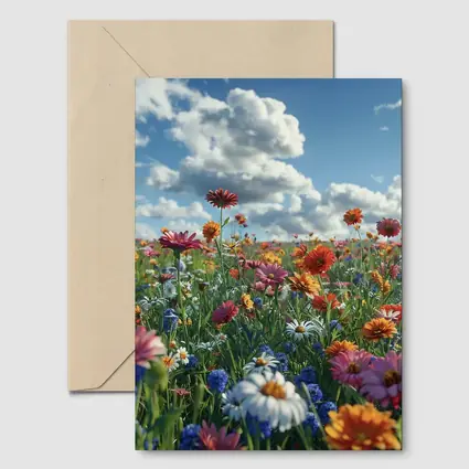 Wildflower Meadow Under Bright Blue Sky