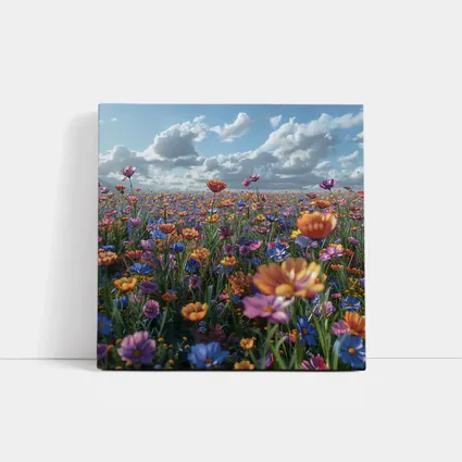 Colorful Wildflower Field Cloudy Blue Sky