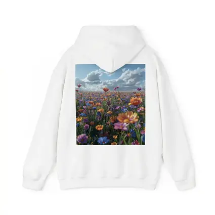 Colorful Wildflower Field Cloudy Blue Sky