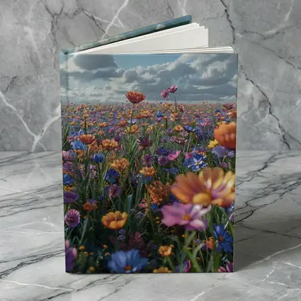 Colorful Wildflower Field Cloudy Blue Sky