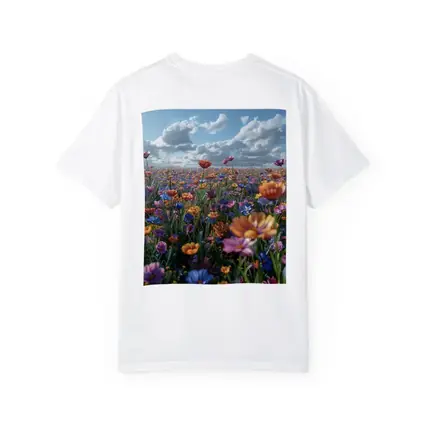 Colorful Wildflower Field Cloudy Blue Sky