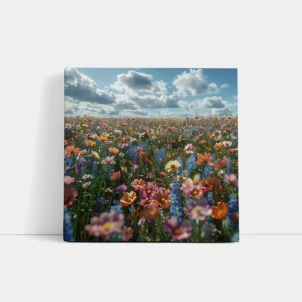 Colorful Wildflower Field Cloudy Sky