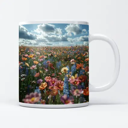 Colorful Wildflower Field Cloudy Sky