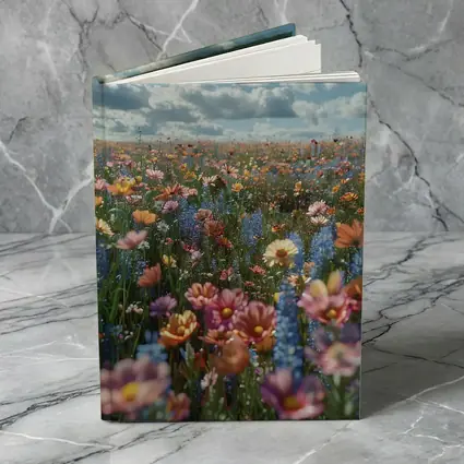 Colorful Wildflower Field Cloudy Sky
