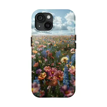 Colorful Wildflower Field Cloudy Sky
