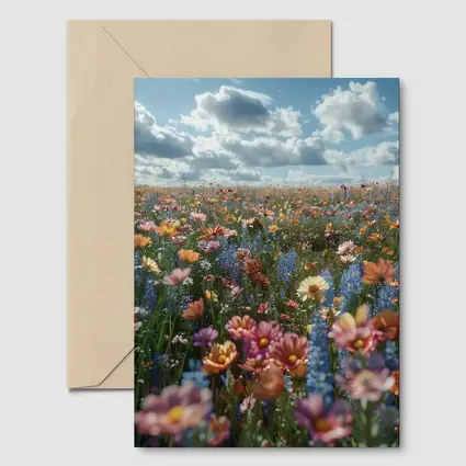 Colorful Wildflower Field Cloudy Sky