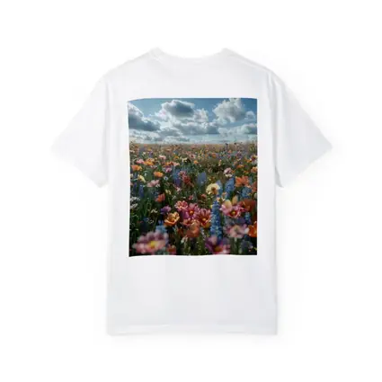 Colorful Wildflower Field Cloudy Sky