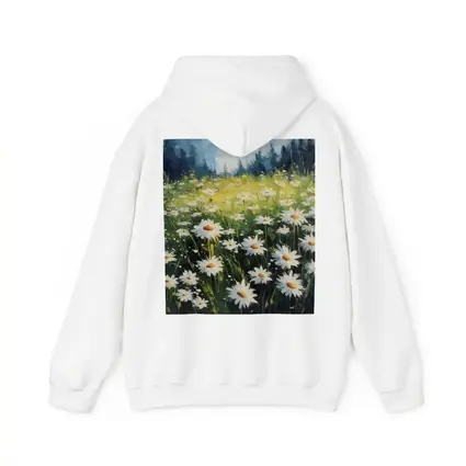 Daisy Field Oil Painting Green Forest Background